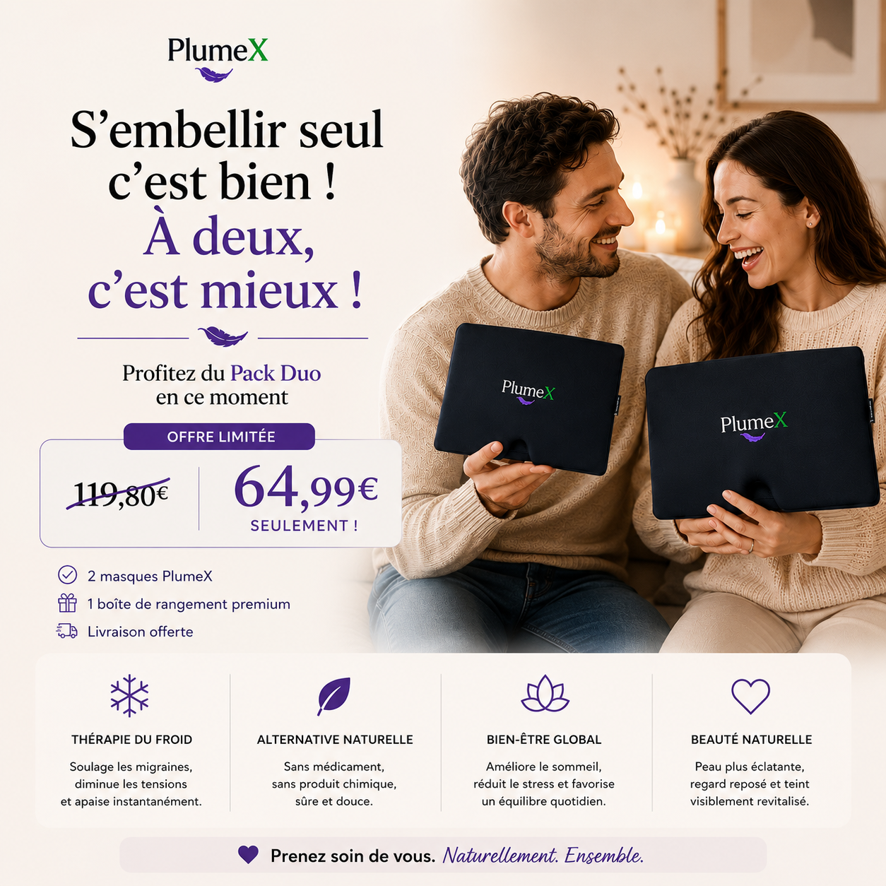 Masque Cryo Beauty PlumeX™ | Beauté par le Froid • Raffermit • Décongestionne • Anti-Migraine