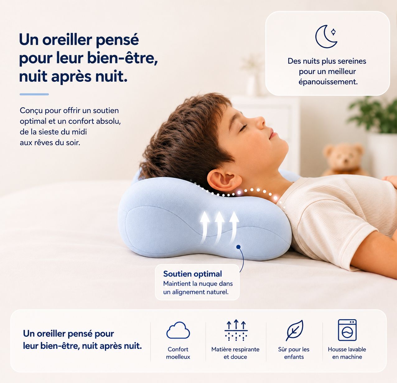 Oreiller Ergonomique pour Enfant PlumeX